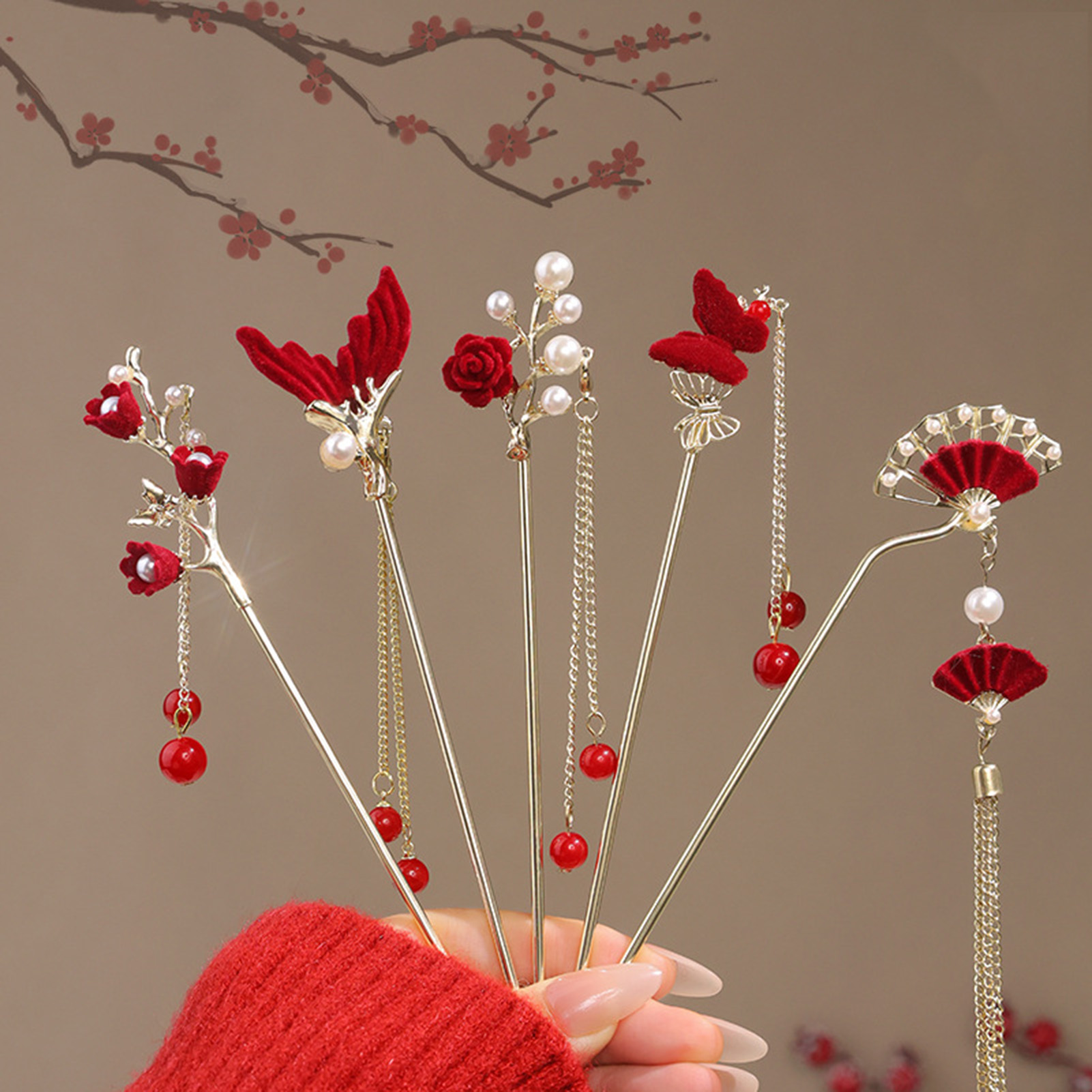 Flower Supplies - Chinese Style Rose Flower Hair Stick