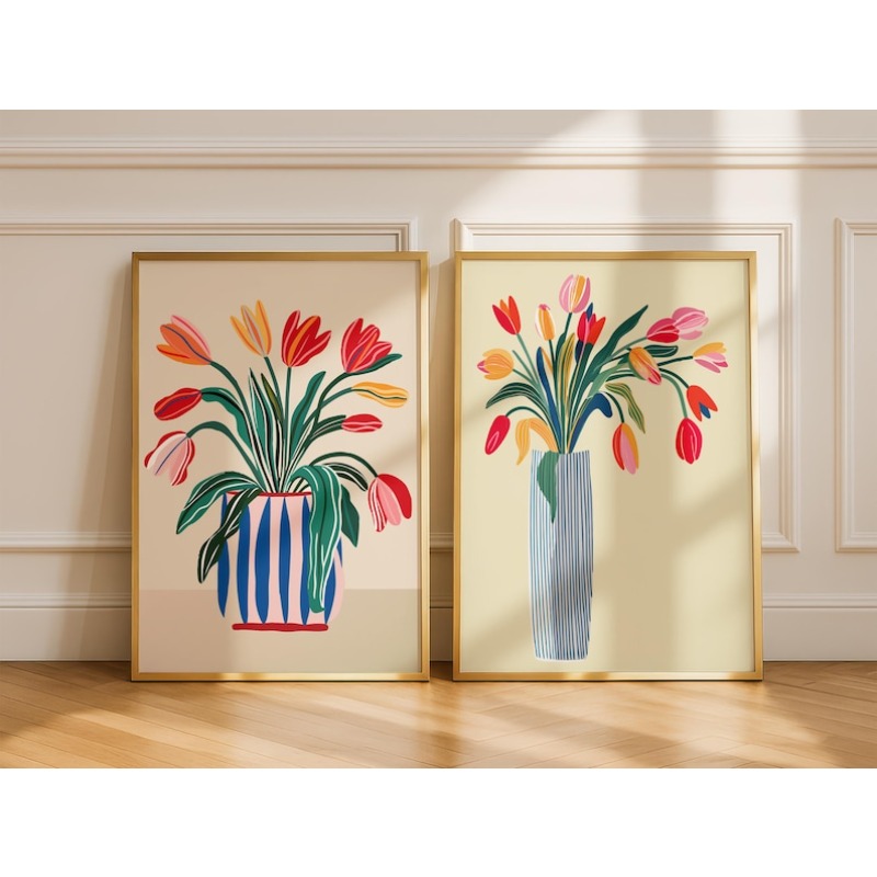 2pcs Tulip Flowers Canvas Wall - Florist Supply Vases 评论和价格