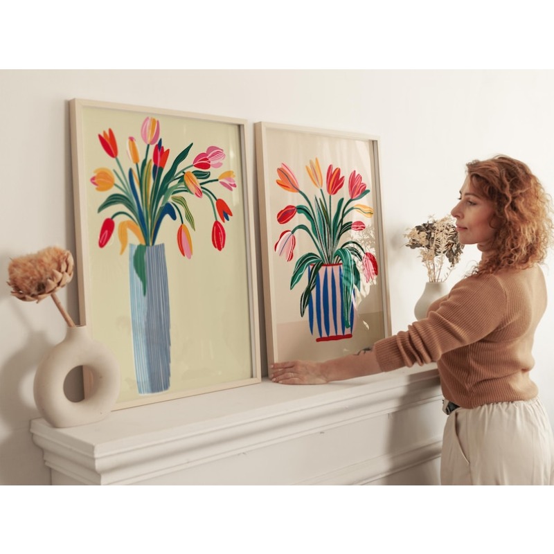 2pcs Tulip Flowers Canvas Wall - Florist Supply Vases 评论和价格
