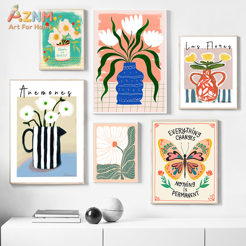 AZNM Boho Floral Canvas Wall A - Florist Supply Vases 评论和价格